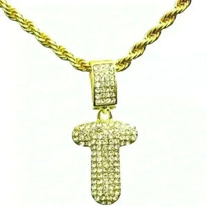 Unisex Yellow Gold-Plated Letter “T” Blingy 24” Necklace